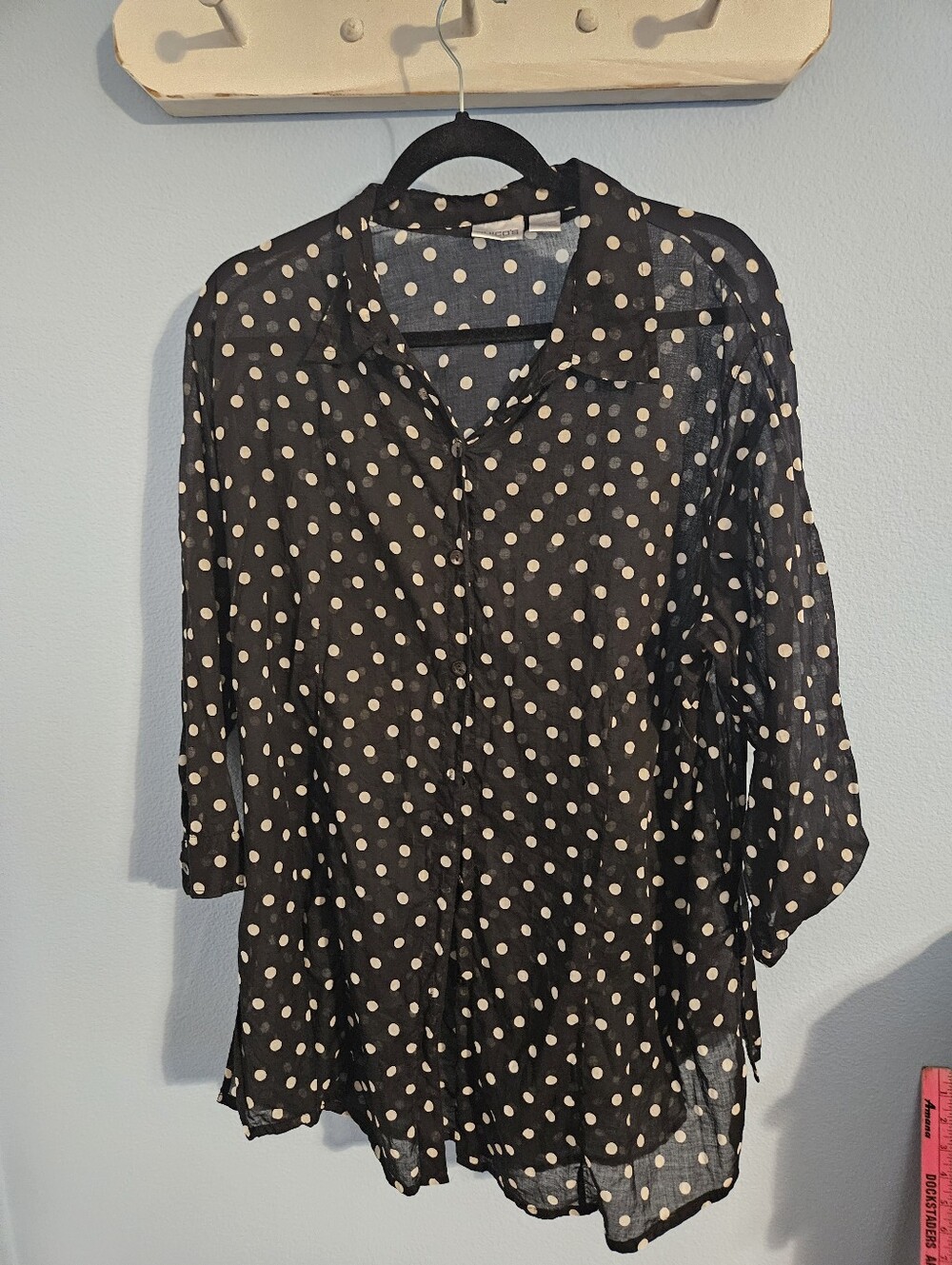 Chicos Black Polka Dot Button-Front Blouse - Women's Top